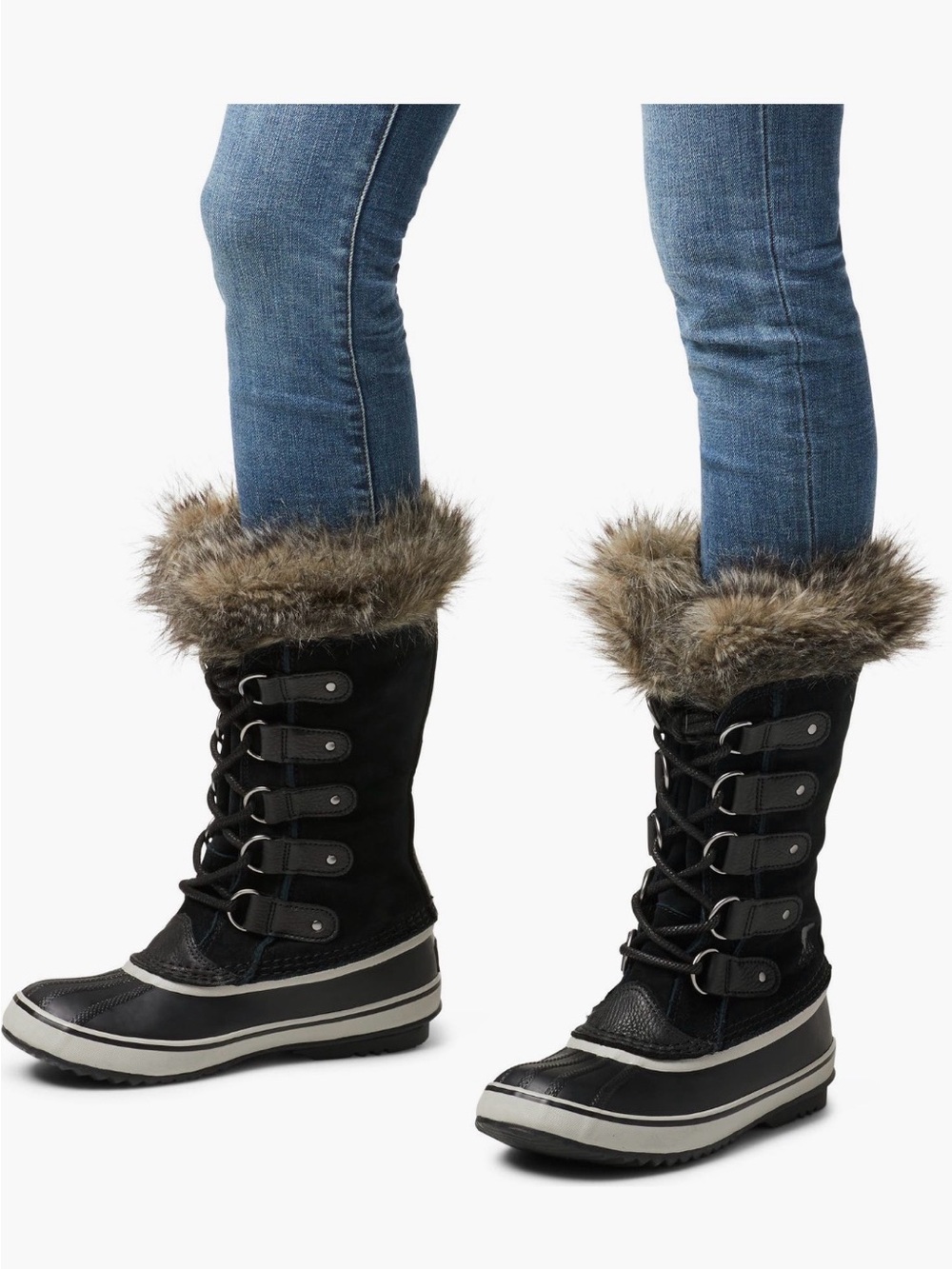 Sorel Black Faux-Fur Trim Lace-Up Winter Boots Joan of Arctic waterproof
